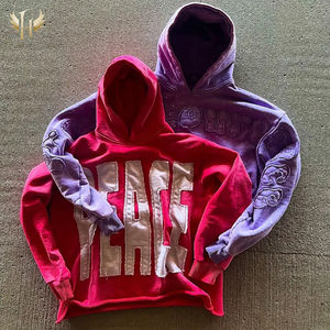 Premium timbul kesulitan besar bordir bubuk kilat kebesaran kotak kelas berat 500GSM Hoodie kustom 3d Percetakan Emboss Hoodie - Product Image 2