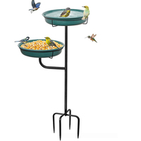 Bain d'oiseaux et mangeoire à 2 niveaux en fer forgé, style vintage, avec piquet, pour l'observation des oiseaux dans le jardin