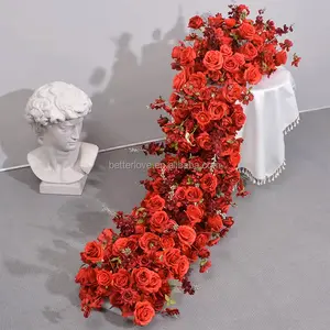 Wholesale Wedding Decoration Floral Fake Silk Red Flower Centerpiece Table Runner Flower Ball Backdrop Artificial Flowers