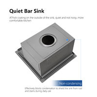 Évier de bar 15 x 15 pouces en acier inoxydable, à cuve unique, à montage en surface, petit, pour extérieur et camping-car, fait main, avec support inférieur et planche à découper