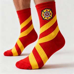 Chaussettes mi-mollet en coton peigné pour enfants et adolescents, style vintage, motif flamme, respirantes, thermiques, rayées, jacquard, tube droit - Product Image 2