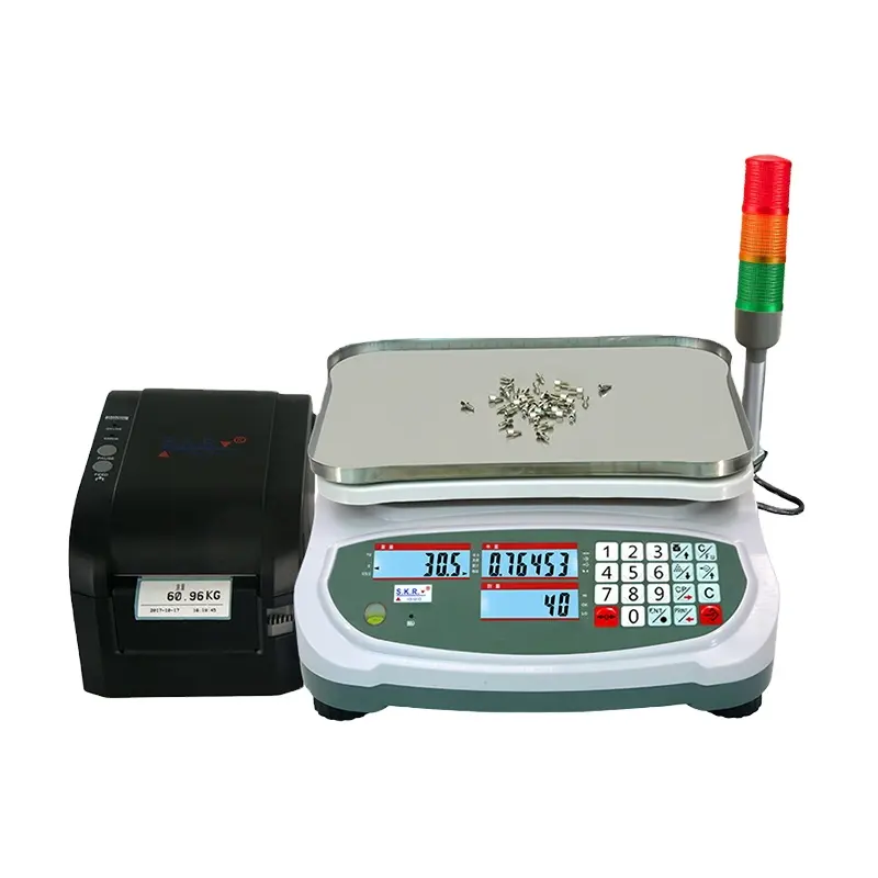 Balança industrial da contagem 3kg 0.01g da impressora do código de barras da precisão do interface rs232 3kg do alarme da cor