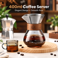 Carafe à café en verre borosilicate Kingze 400 ml avec col en noyer et filtre en acier inoxydable pour café