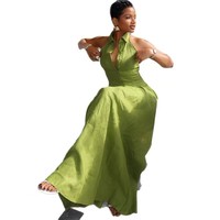 Nouvelle Robe Longue Décontractée d'Été Européenne, Sexy, Unie, à Lacets, Col en V, Sans Manches, Fendue, Coupe Ample