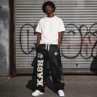 Pantalon de survêtement pour homme personnalisé, 100% Coton, coupe droite, ample, évasée, jambe large, épais, écologique, avec cordon de serrage haut, style Vintage Hip Hop