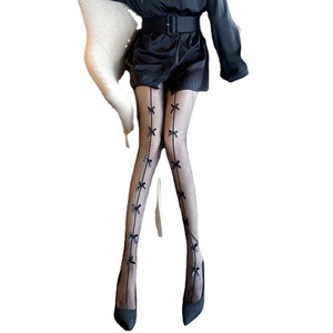 Black Fishnet Stockings With Bow Design Thin Transparent Women's Socks For Spring Autumn Summer - Product Image 5