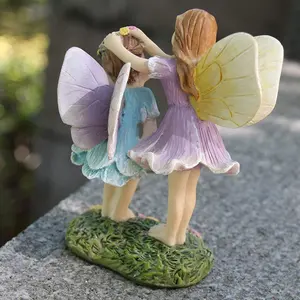Groothandel Hand Geschilderd Hars Mini Zus Angel Fairy Beeldjes Voor Indoor Outdoor Vakantie Ornamenten Gift Voor Meisjes Kids Volwassenen