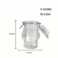 Nouveau design en forme de conga, pot de conservation hermétique en verre durable de 420 ml, écologique, sans BPA, pour café instantané lyophilisé et aliments, avec clip.