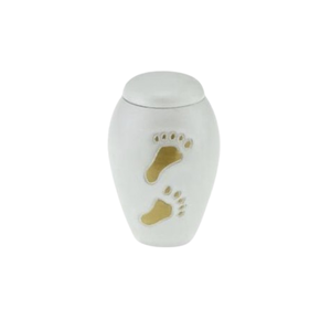 Urnes souvenir en métal fini émail blanc conception gravée de pied fournitures funéraires urnes pour cendres humaines nouveau pot de crémation Design - Product Image 1