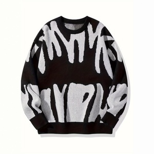 Pull à empiècements noir et blanc, nouvelle arrivée 2025 |   Tricots aux motifs uniques, tailles plus disponibles pour le streetwear - Product Image 2