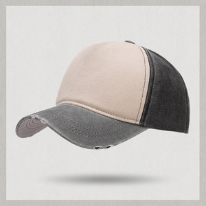 Baseball Cap Color Blocked Washed Denim Cotton Breathable Unisex Sunshade Hat - Product Image 4