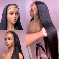 Perruque brésilienne sans colle 13x4 Lace Front, coupe dégradée 16-24, cheveux humains raides, longueurs variées
