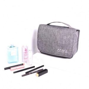 Sac de toilette portable en polyester cationique gris sur mesure, sac de maquillage imperméable pour homme avec logo - Product Image 5