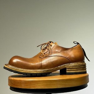 Chaussures en cuir pour hommes, style rétro, à semelle épaisse, décontractées, style anglais, à lacets, plateforme, Oxford, mocassins. - Product Image 1