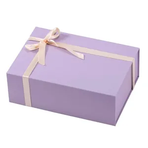 Premium New Design Gift Purple High Quality Recycled Cosmetic Skin Care Perfume Agnetic Seal Riband Coated Paper Box