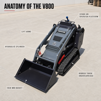 Mini-chargeuse compacte sur chenilles V800, charge nominale de 420 kg, chenilles en caoutchouc pour travaux d'aménagement paysager et de jardinage