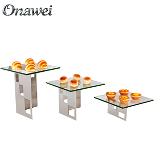 Support de Buffet Surélevé <span class=keywords><strong>en</strong></span> Acier Inoxydable Argenté Onawei pour Hôtels et Services de Pâtisserie – Équipement de Buffet Arabe de Dubaï - Product Image 5
