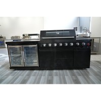 Mueble de Cocina para Exteriores de Acero Inoxidable, Juego de Parrilla de 6 Quemadores con Refrigerador y Fregadero