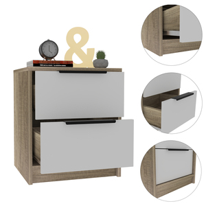 Kaia Nightstand Two <b>Drawers</b> Metal Handle White Pine <b>Storage</b> <b>Drawer</b> - Product Image 3