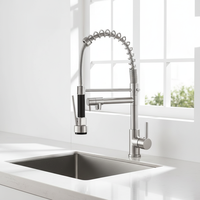 Robinet de cuisine en laiton nickelé avec finition brossée, à commande rotative style clé, pour eau chaude et froide, à montage sur plan