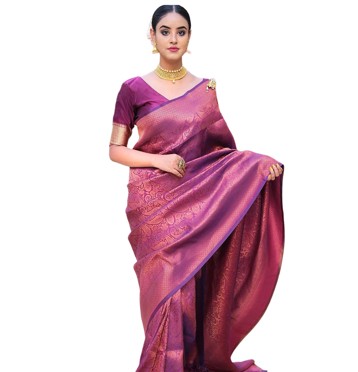 Belle Saree indienne en soie douce Banarasi avec travail de tissage Zari avec des pièces de chemisier Saree traditionnel au prix de gros