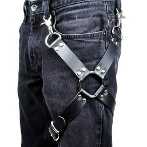 Hommes Femmes <span class=keywords><strong>Jeans</strong></span> Punk PU Cuir Jarretière Harnais Taille Jambe Bondage Bretelles Harnais avec Boucle Bretelles - Product Image 2