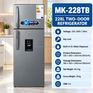 ตู้เย็นสองประตูขนาด 228 ลิตร พร้อมกุญแจล็อคและตู้กดน้ำภายนอก 220-240V 50Hz สำหรับบ้าน/สำนักงาน ช่องแช่แข็งด้านบน เหมาะสำหรับแอฟริกา - Product Image 1