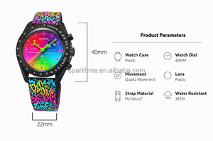 Đồng hồ đeo tay màu sắc phong cách Graffiti SPARKTIME với dây đeo đồng hồ bằng da PU Velcro Đồng hồ đeo tay thạch anh thời trang xu hướng trẻ trung - Product Image 6