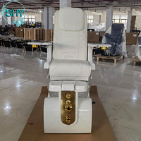 Fauteuil de pédicure moderne beige de luxe haut de gamme pour salon de manucure, spa pour les pieds, avec éclairage LED et bassin
