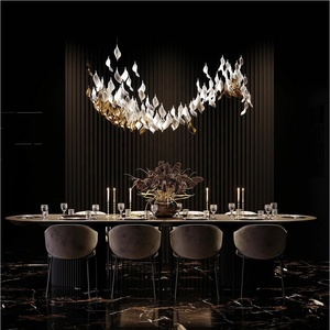 Lustre à feuilles en céramique au design moderne <span class=keywords><strong>Suspension</strong></span> d'art personnalisée Feuilles d'or blanc Luminaires pour dessus de table - Product Image 1