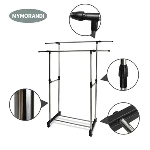 Extendable cloth stand double pole cloth dryer rack garment rack clothes drying hanger