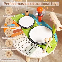 6 in 1 Montessori Wooden Musical Instruments Drum Play Kit Multi-function Wood Percussion Instruments Music Table Musical Toy