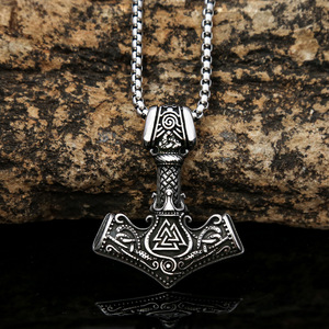 Yunnique – collier avec pendentif marteau de Thor en acier inoxydable pour hommes, style nordique, chaîne de 60cm, bijoux cadeau - Product Image 2