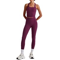 Ensemble de yoga TongJoes : Débardeur de sport uni, Lingerie, Pantalon taille mi-haute avec design fessier galbant, Devant froncé, Logo, Taille élastique