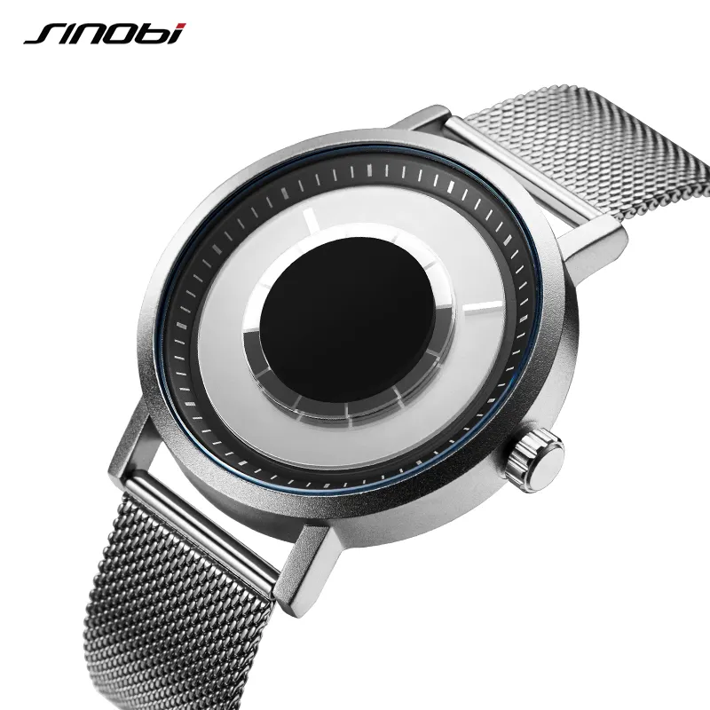 SINOBI Unique Design Rotating Dial Watches S9800G Men Creative Wrist Watch Sliver Gentleman Business Handwatch