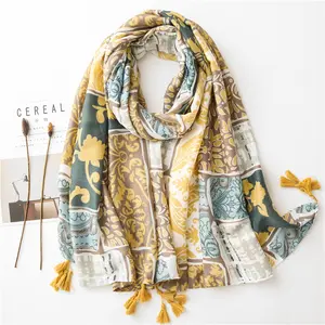 2021 new cotton scarf fashion print striped shawls and wraps for lady spring winter hijabs oversize pashmina foulard femme