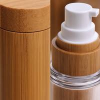 Set Botol Pompa Tanpa Udara Bambu Mewah Ramah Lingkungan, Wadah Krim Kosmetik Isi Ulang, Wadah Losion, Pasokan Grosir