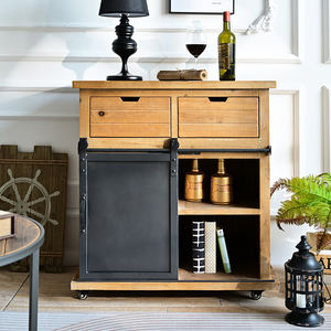 Vintage Rustic <strong>Industrial</strong> Style MDF Metal Barn Door Cabinet Coffee Bar Buffet <strong>Sideboard</strong> for Living Room Wood Storage Accent Home - Product Image 3