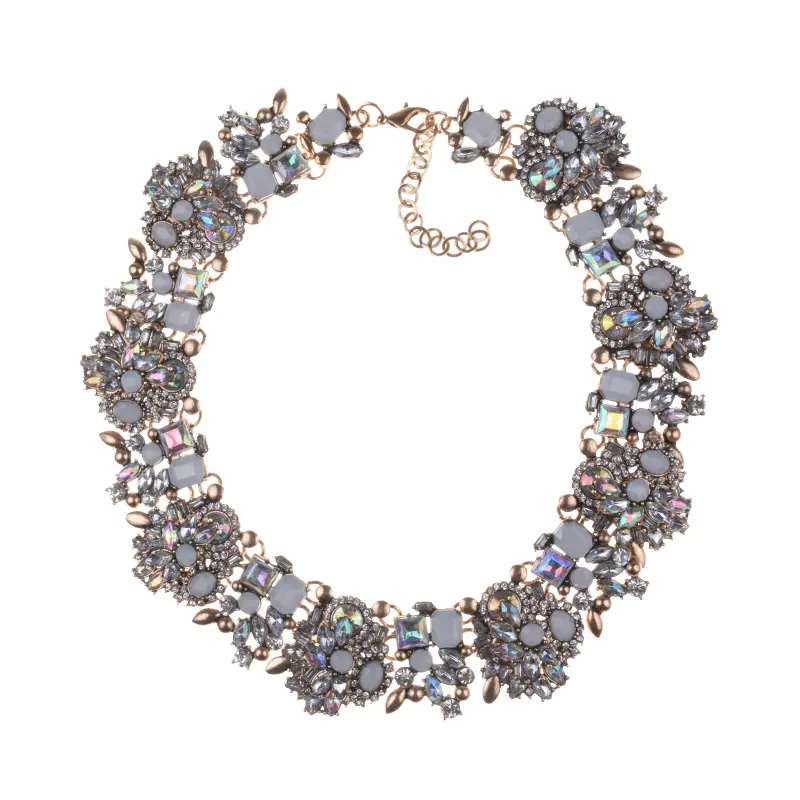 Hot Selling Bib Necklace Women Statement Flower Crystal Rhinestone Necklace Jewelry For Party