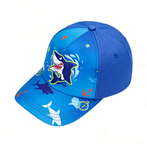 Casquette de baseball sportive 5 panneaux pour enfants, imprimé requin de dessin animé, avec visière incurvée, réglable et protection solaire, idéale pour garçons et filles en été - Product Image 3