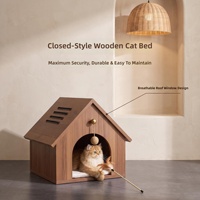 Lit pour chat en bois massif semi-fermé et respirant, style villa, mobilier pour animaux de compagnie, maison pour chat en bois OEM