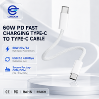 Kabel USB C ke USB C LUNGKAY Custom 60W PD 1M 1.5M 2M 6 Core Braided Tipe C Pengisian Cepat Grosir Produsen OEM