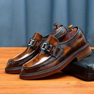 Handmade Men's Formal <b>Shoes</b> Genuine Leather Casual Style Thick Sole Fashionable Metal Buttons <b>Height</b> <b>Increasing</b> Autumn Slip-On - Product Image 6
