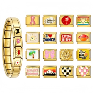 Bracelet à breloques italien en gros, breloques Soleil, Lune, Cœur, Étoile, Tournesol, Evil Eye, Doré, Y2K, en acier inoxydable, bijou cadeau - Product Image 1
