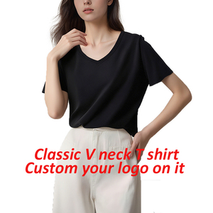 Garphic T-<span class=keywords><strong>shirt</strong></span> personnalisé pour femmes coupe régulière 200gsm Modal Casual Fashion Tops T-<span class=keywords><strong>shirt</strong></span> à manches courtes et <span class=keywords><strong>col</strong></span> en <span class=keywords><strong>V</strong></span> - Product Image 2