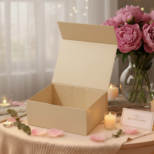 Custom Paper Packaging Logo Embossed Raise Beige Women Gifts <b>Box</b> Rigid Cardboard Folding Magnetic Paper Boxes - Product Image 2