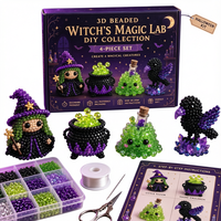Kit d'artisanat DIY 3D perlé pour Halloween, ensemble de 4 figurines de sorcière, chaudron et corbeau, décoration de cadeau artisanal pour les fêtes
