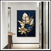 Art mural en verre cristal botanique noir et or, design à trois panneaux en forme de feuille, pour salon, hôtel, intérieurs art déco