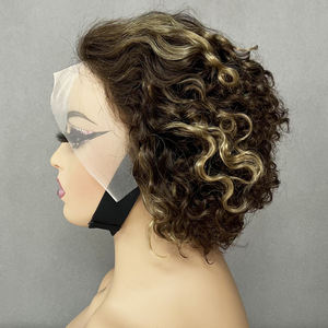 Perruque courte en cheveux humains 100% naturels, boucles pixie, dentelle transparente 13X4, cheveux vierges pour femmes noires - Product Image 5