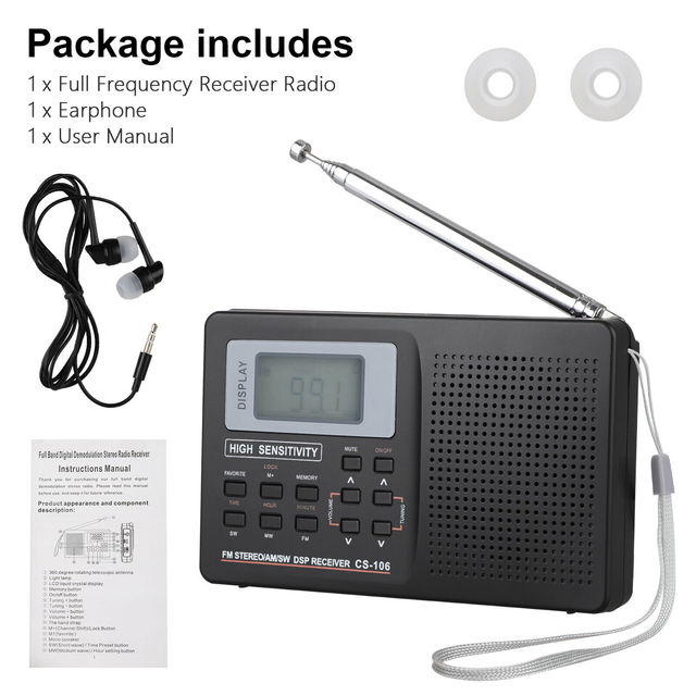 CS106 Mini Radio Portable FM/AM/SW/MW/LW/TV Full Band Radio With LCD Display